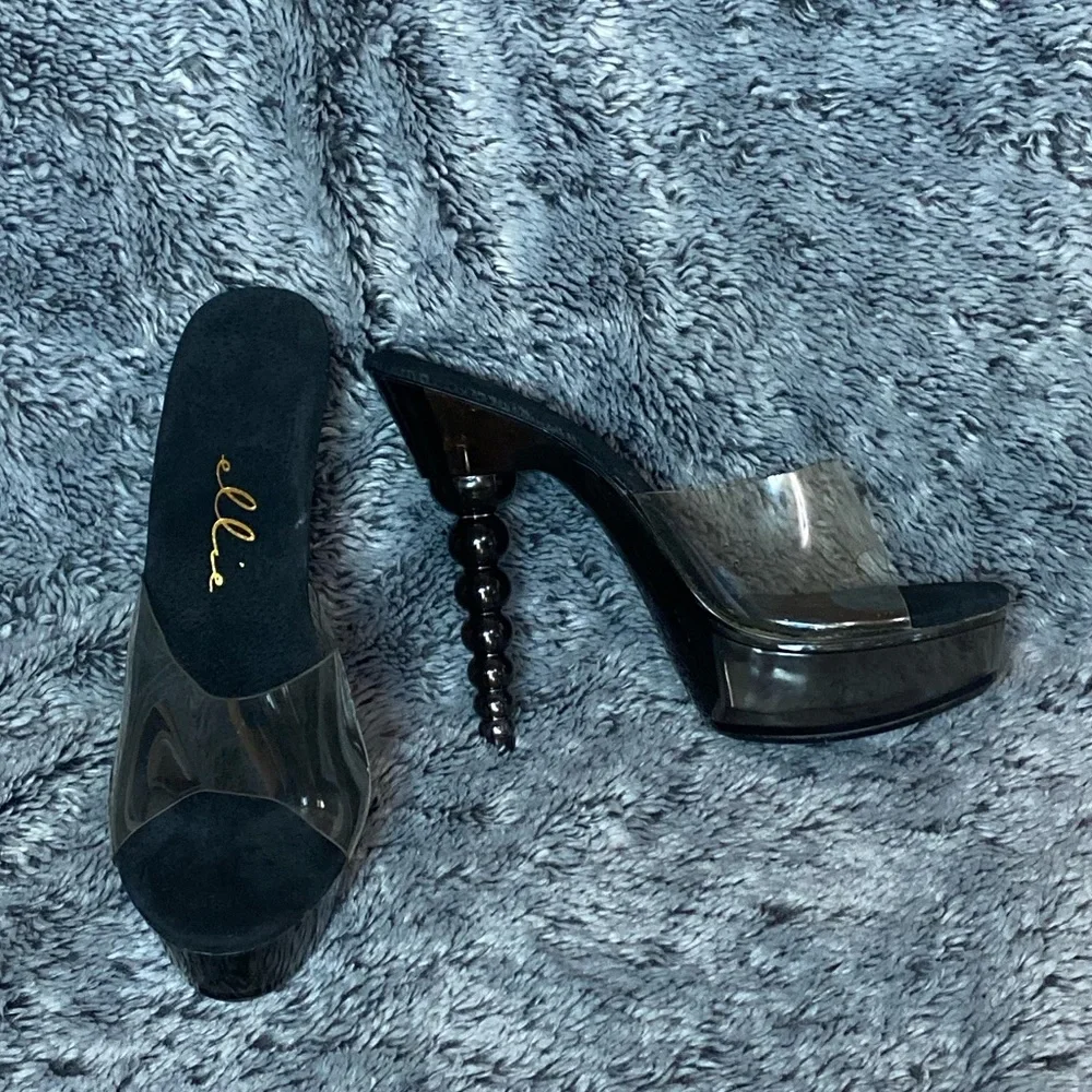 Black open toe bubble heels with clear strap - Picture 4 of 4